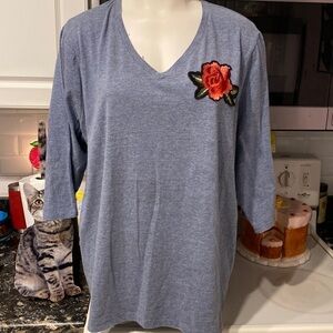 P womens St John’s Bay casual 3/4 sleeve stretch blue plus size top 2X